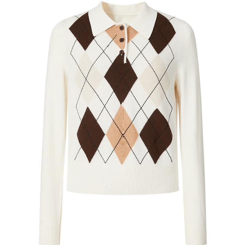 JUZI ANNACCO Vintage Argyle Lapel Knit Sweater