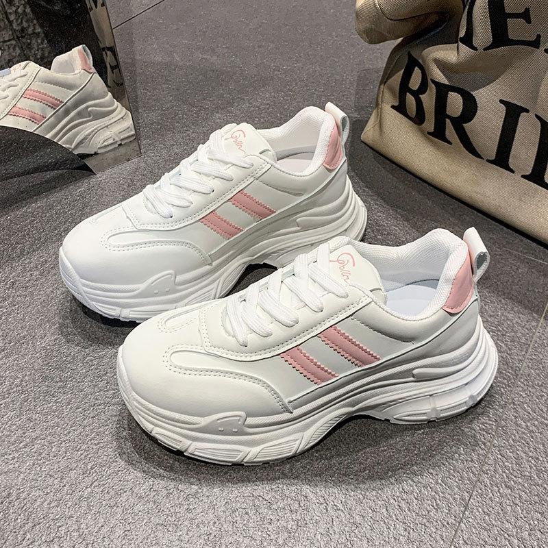 White Dad Shoes Women 2025 New Spring Thick Soles Increase Internet Celebrities Hong Kong Style Show Feet Small Versatile Sports White Shoes