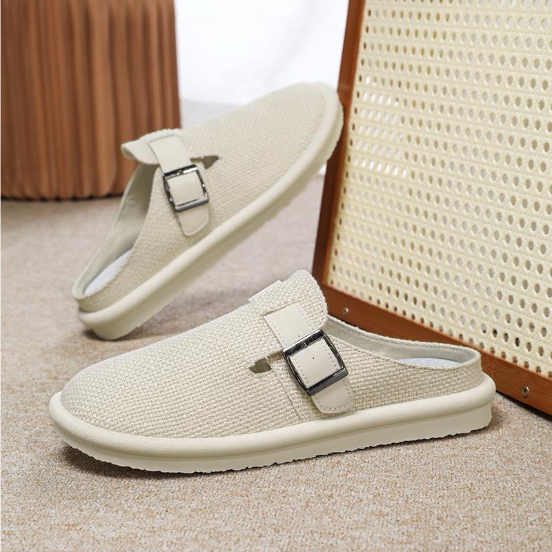 Fashion 2025 Men's Linen Covered-Toe Slides Summer Breathable Indoor Outdoor Slippers Plus Size Comfort Casual Office Commute Footwear