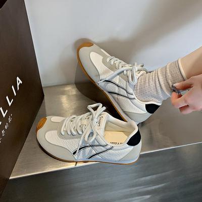 Retro Lace-up Casual Sports Shoes Women's 2025 Spring New Versatile Flat-bottomed Dexun Forrest Gump Shoes Color Matching White Shoes