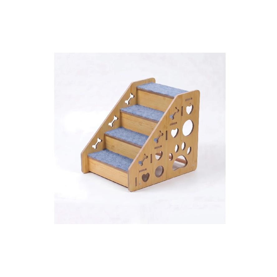 Wooden Pet Staircase Carpeted 4-Step Pet Stairs Dog Steps with Carpet Indoor Furniture Wide for Small Dogs, Bedside, Sofa