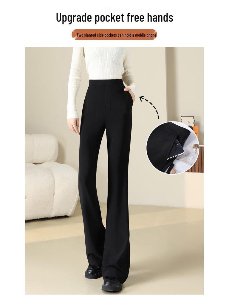 Women's High Waist Slimming Black Flared Suit Pants with Plus Velvet for Autumn/Winter 2025