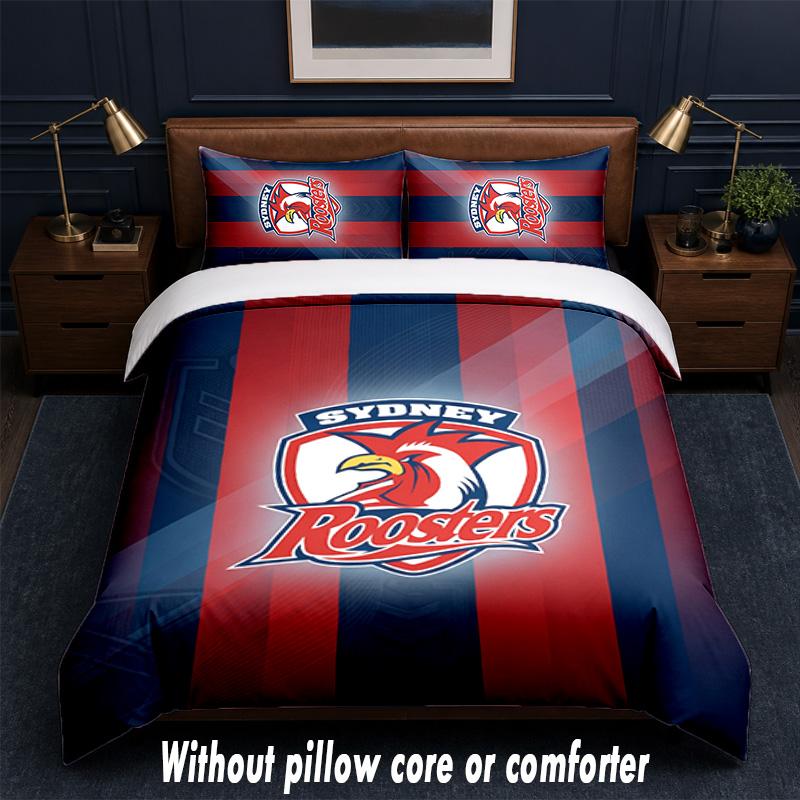 Sydney Roosters Design Bett Bettwäsche Set 1 Bettbezug + 2 Kissenbezüge Weich Atmungsaktiv Haushalt Bettwäsche