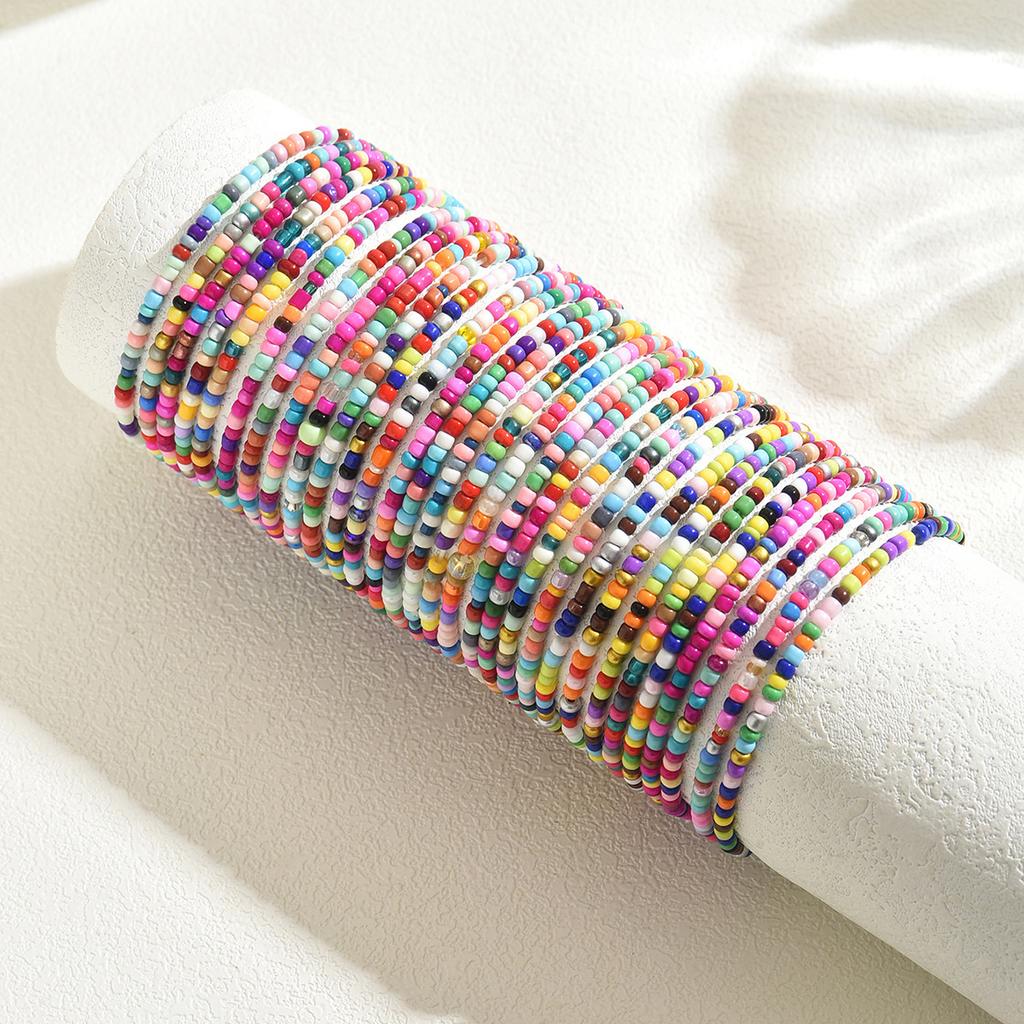 Geometric design women's multi-layer bracelet, versatile style string, colored rice beads, high-end bracelet, jewelry.