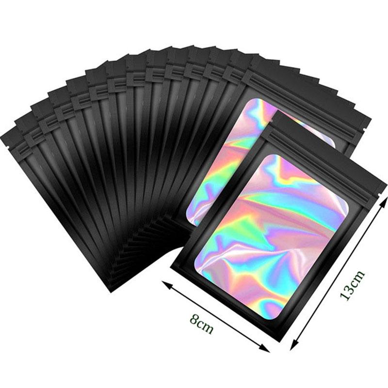 50pcsThick Smell Proof Mylar Bags Holographic Laser Color Plastic Packaging Pouch Jewelry Retail Storage Pouch Gift Zip Lock Bag