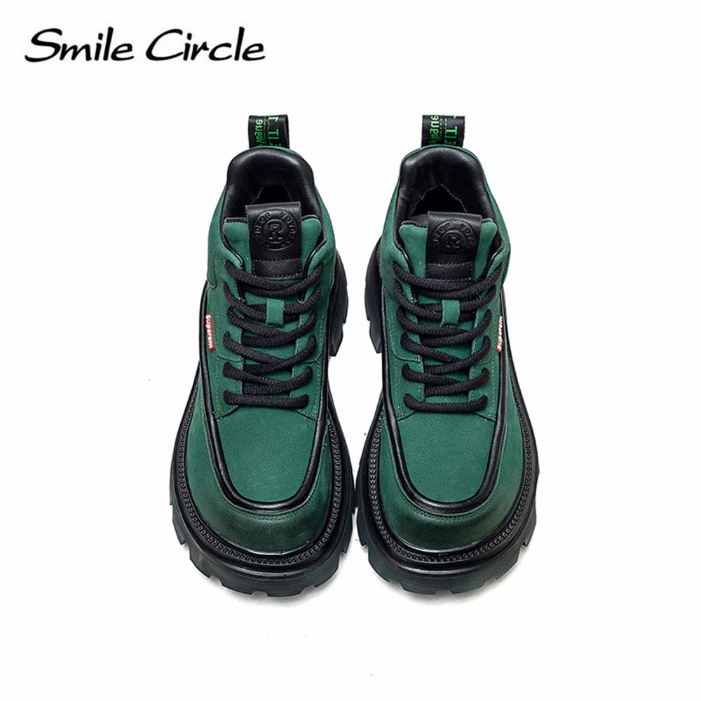 Natural Leather Chunky Women's Ankle Boots High Top Thick Bottom Boots Lace Up Casual Women's Motorcycle Boots