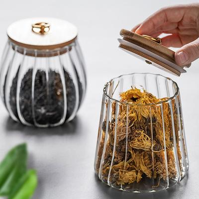 Frascos de Vidrio Rayados con Tapas Contenedor de Almacenamiento de Especias Latas de Té Selladas Transparentes Dispensador de Cereales Galletas Accesorios de Cocina