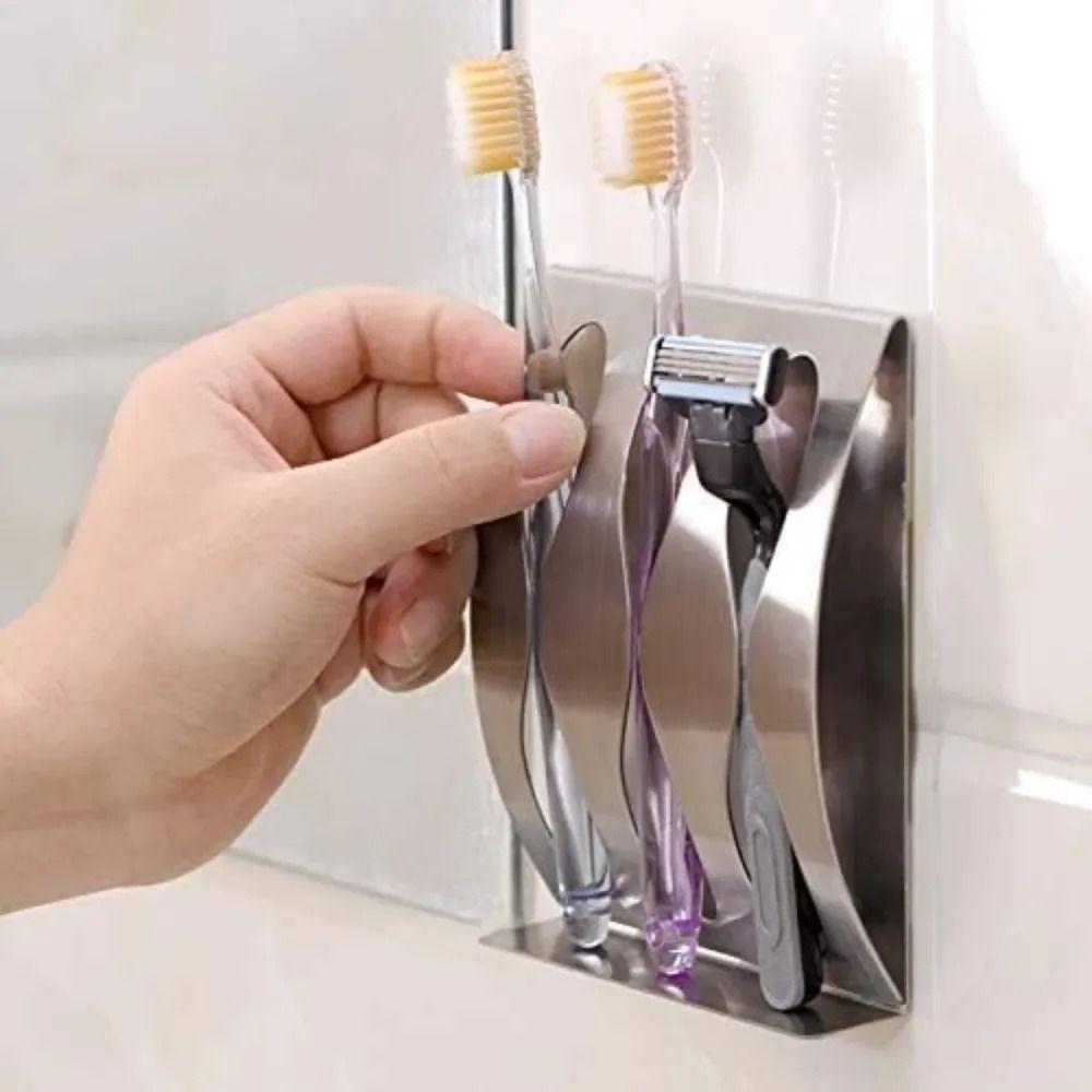 2/3 Holes Stainless Steel Toothbrush Rack Self-Adhesive Toothbrush Holder  for Bathroom