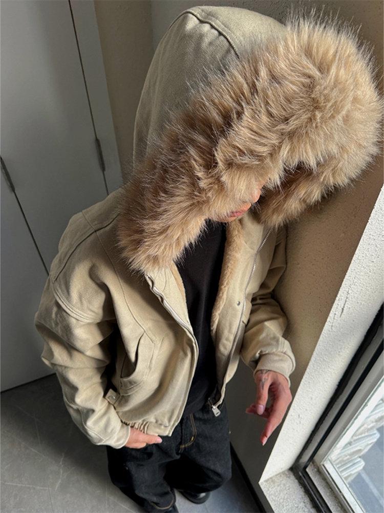 Madextreme Zuo Shan schwere Canvas-Jacke mit Fleecefutter und Pelzkragen-Kapuze