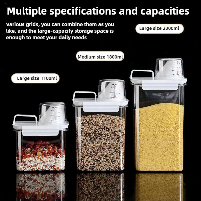 Transparente Aufbewahrungsbox für Waschpulver, Waschmittel, Alltagsgegenstände und Haushaltsvorratsglas mit Messbecher