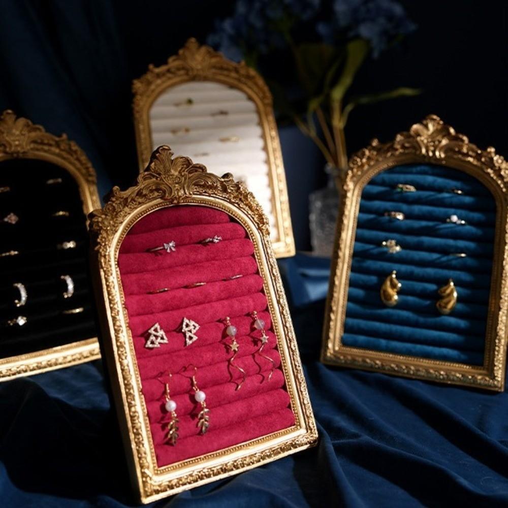 Vintage Jewelry Storage Shelf Home Decoration Large Capacity Velvet Earring Ring Shelves Space Saving Display Cabinet