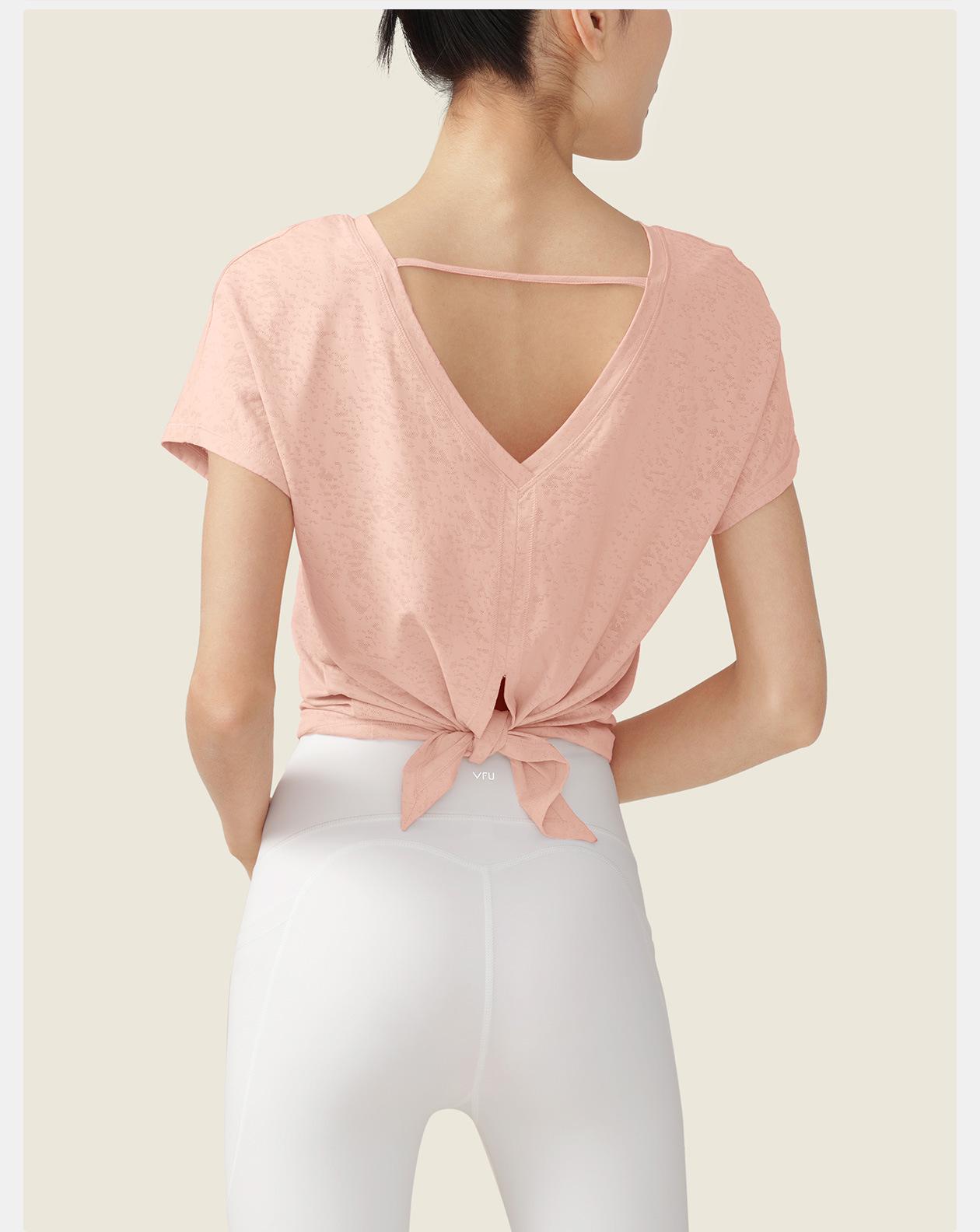 

Женская летняя футболка для йоги: Легкая, свободная, дышащая спортивная блузка с коротким рукавом для пилатеса и фитнеса. Large персиковый/оранжевый