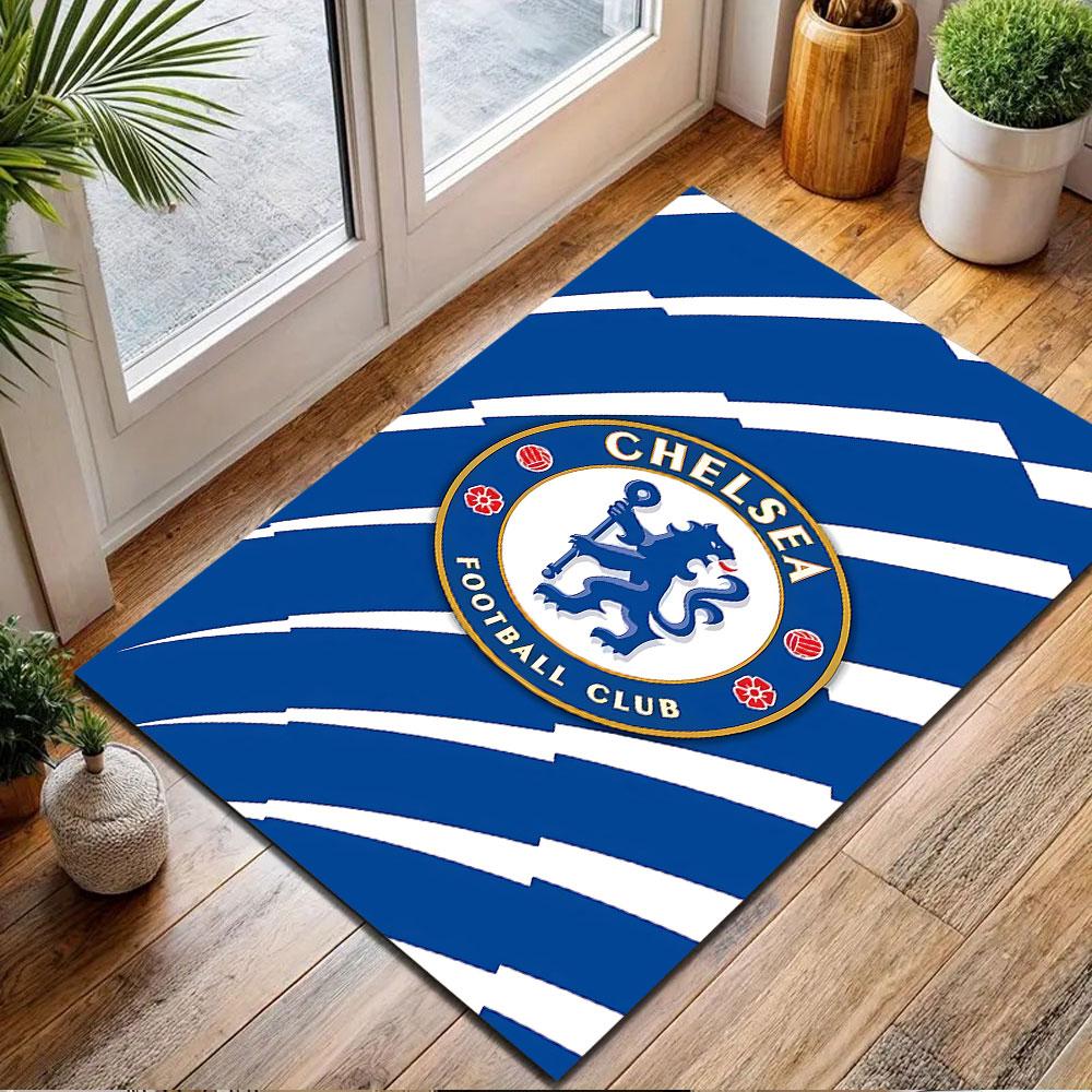 Chelsea FC Logo on Blue Background Patterned carpet, non slip mat suitable for living room and bedroom sofas