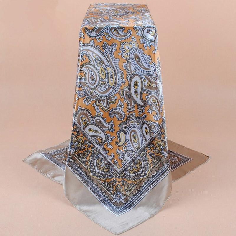 

90X90Cm Head Scarf Women Luxury Silk Square Scarf Foulard Satin Bandana Soft Neckerchief Hijab Hair Scarves For Ladies 90X90cm