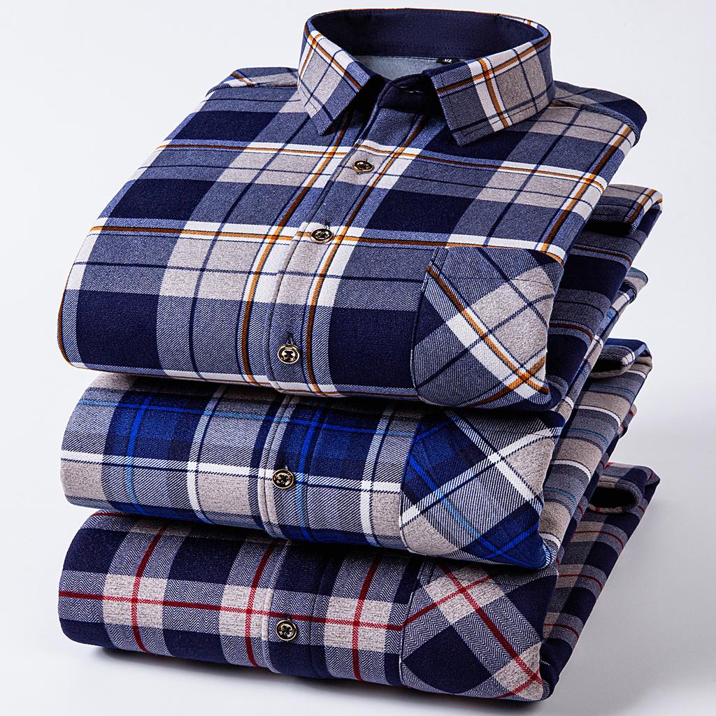 Men's Winter Sherpa Lined Flannel Shirt Jackets Long Sleeve Button Down Fleece Dress Shirts for Men Casual Warm Comfortable Thermal Shirt With Pockets