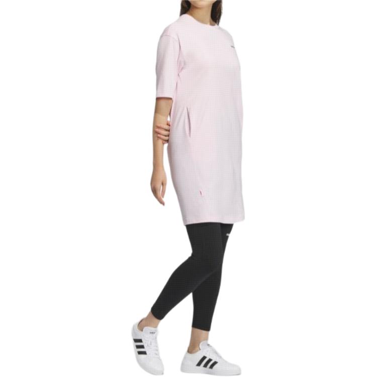 Adidas Solid Long Casual Lightweight Short Sleeve T-Shirt Women Tops Clear-Pink JE3567