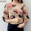 ZANZEA Dame Casual Rund Hals 3/4 Erme Løs Print Bluse