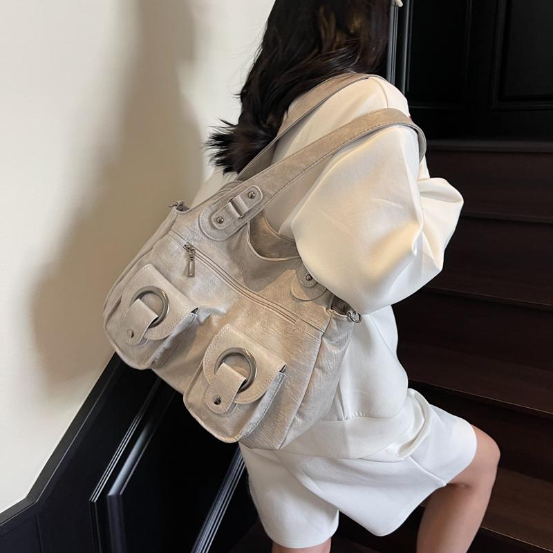 Myk skinn tote bag dame retro multifunksjonell skulderveske håndveske