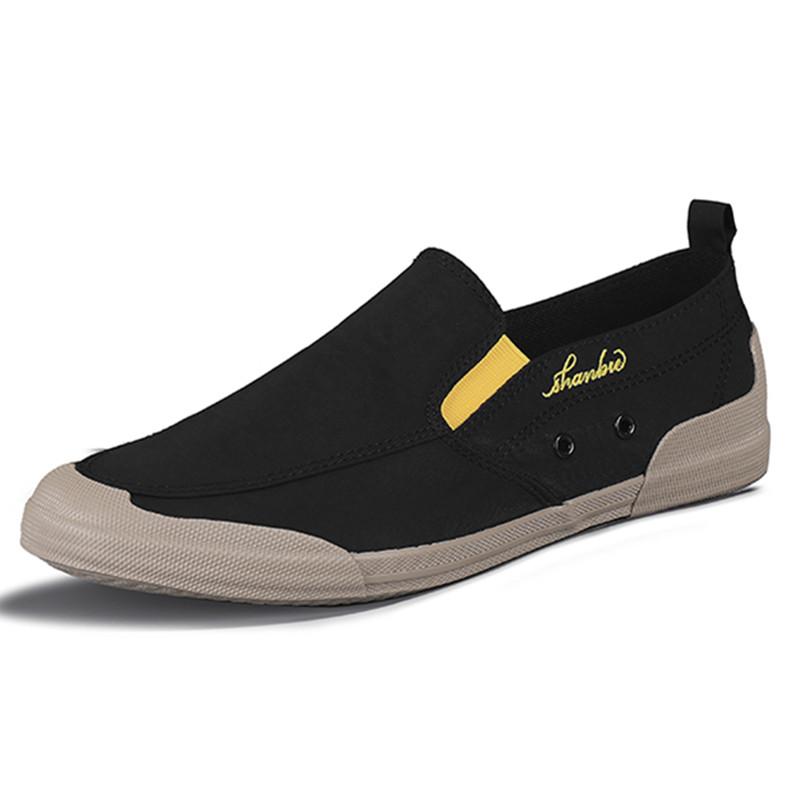 Holfredterse Italian Shoes For Men Casual Flat Canvas Slip On Espadrilles Wide Fit Driving Shoes Black/Grey/Khaki/Green 21078