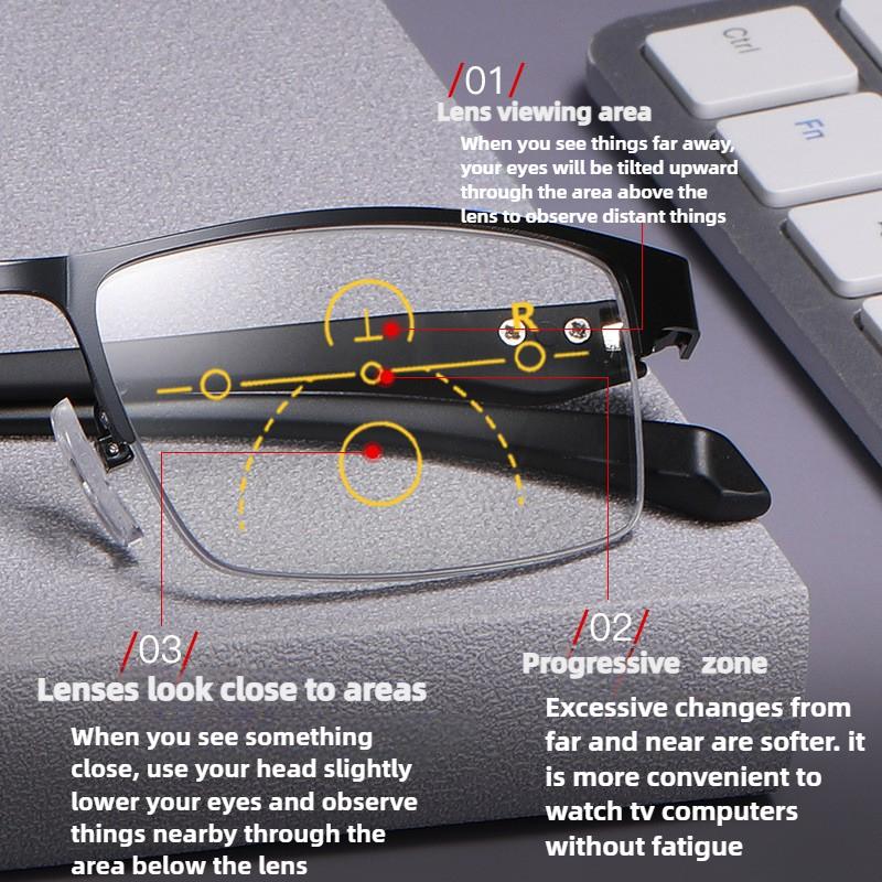 Modische progressive multifunktionale Lesebrille für Herren Ultraleicht Intelligent Bequem Fernsichtbrille +1.0 bis +4.0