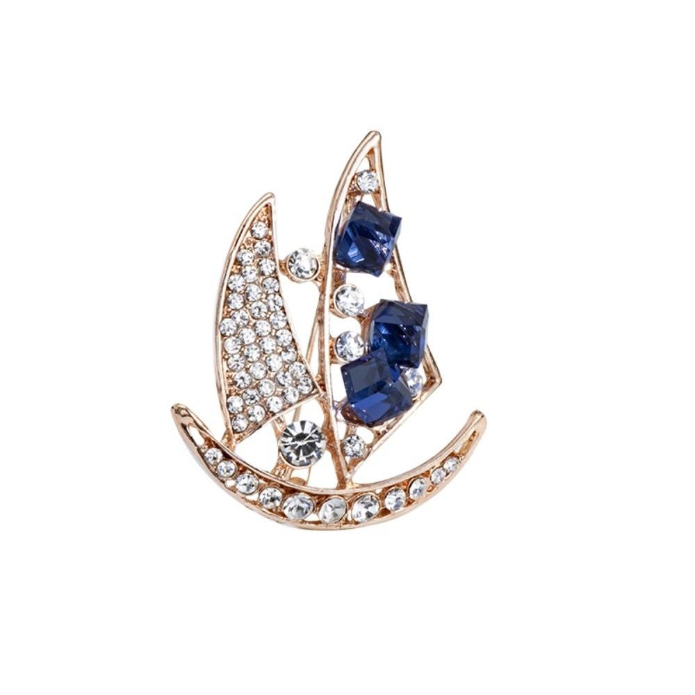 Zinc Zinc Alloy Suit Collar Pin Boat Badge Men Brooch Delicate Rhinestone Sailboat Brooch  Ceremony Banquet
