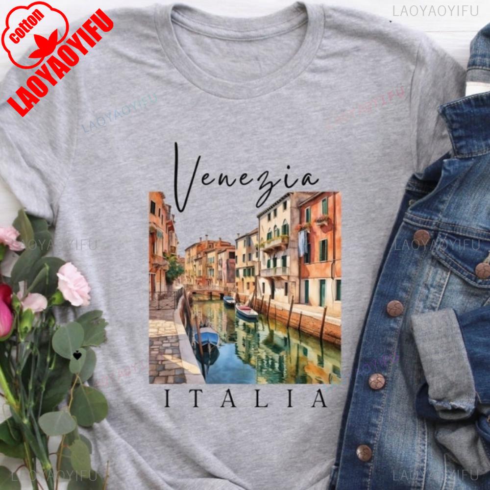 

Italy Venice TShirt Italy Travel Venice Canals Tees Travel Crewneck Unisex Crewneck Tops Summer High Quality Cotton Tees 3XL