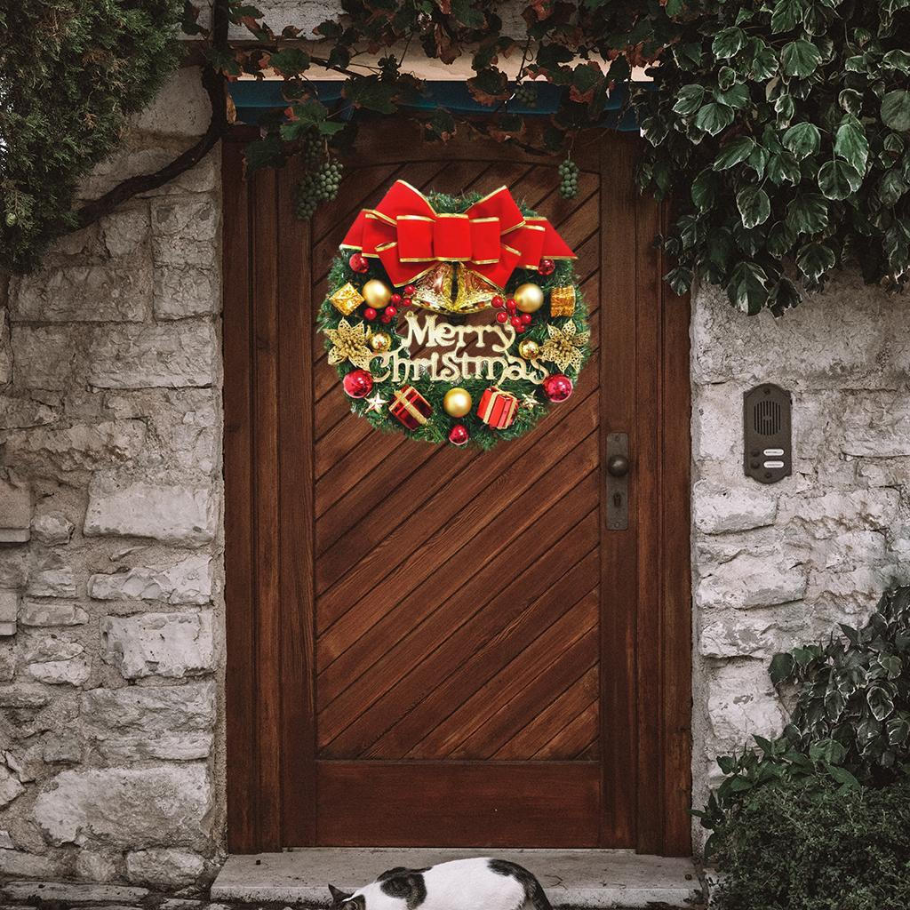 12 Inch Artificial Front Door Wall Window Hanging Garland Hoop Flower Pendant Ornament for Christmas