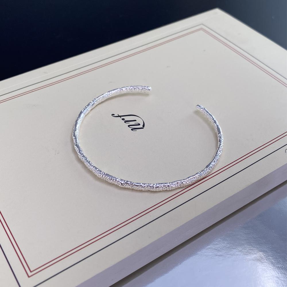 PANJBJ 925 Sterling Silver Irregular Geometry Texture Bangle Bracelet for Women Girl Minimalism Jewelry Gift Dropshipping
