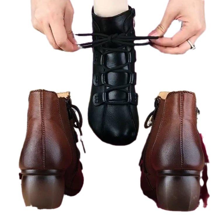Autumn new low-heeled short boots casual leather lace-up Martin boots warm women's cotton shoes women