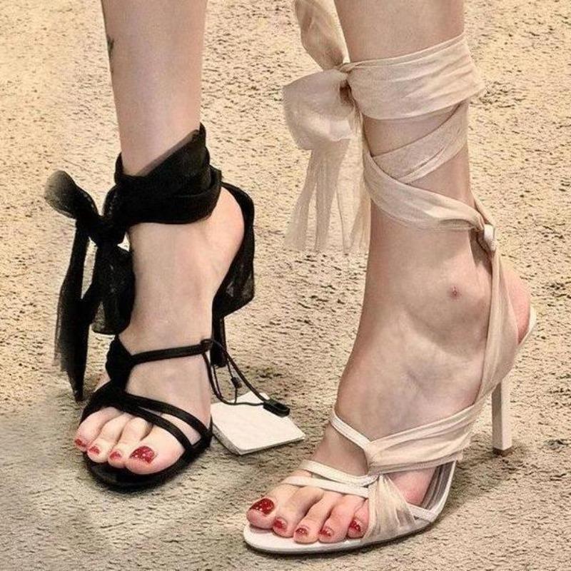 2025 Sandale Noi de Vară cu Barete Încrucișate, la Modă, cu Vârf Rotund, Toc Stiletto, Romane cu Toc Înalt, Sexy, Versatile, Pantofi de Damă pentru Rochie