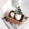 2X Hand-Woven Wicker Basket Fruit, Tea And Bread Basket Rectangular Storage Box For Cosmetics