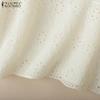 ZANZEA Women Casual Round Neck Short Sleeve Embroidery Crochet Patchwork Blouse