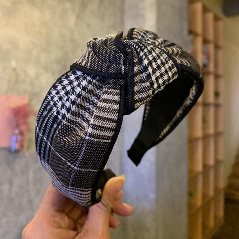 Korea Plaid Stripe Knot Headbands For Women High Quality Houndstooth Fabric Classic Wide Headband Girls Knotted Hair Accessories