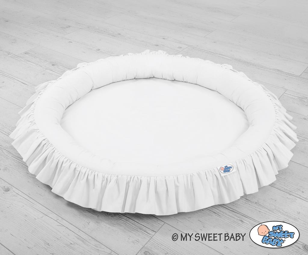 Set: hanging cotton canopy for a children's room and a nest with a ruffle - white