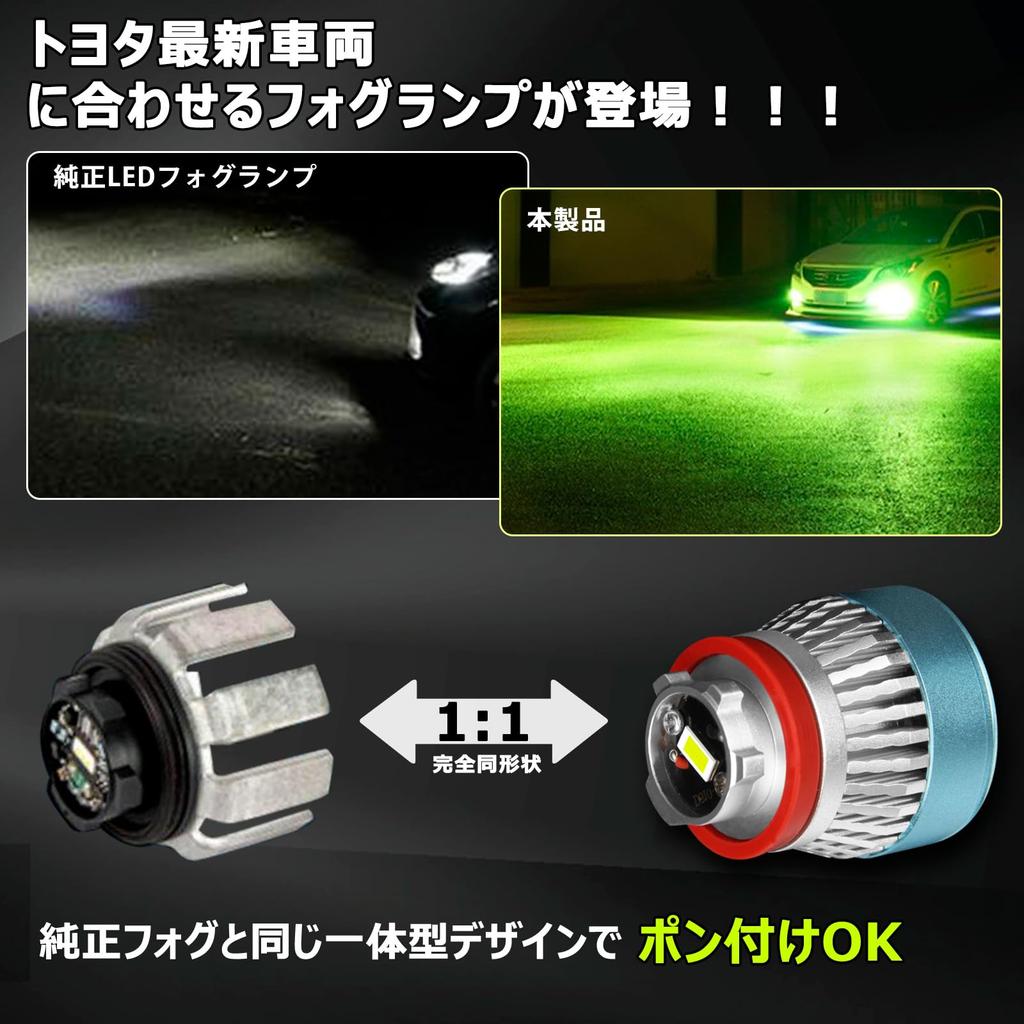 REPTICO L1B LED Fog Lamp Replacement Bulbs, Lime Yellow 3000K, Street-Inspection Friendly, 6200 Lm, 12/24 V, Fan-Cooled, JP Manual, Pair (FOG-REP)