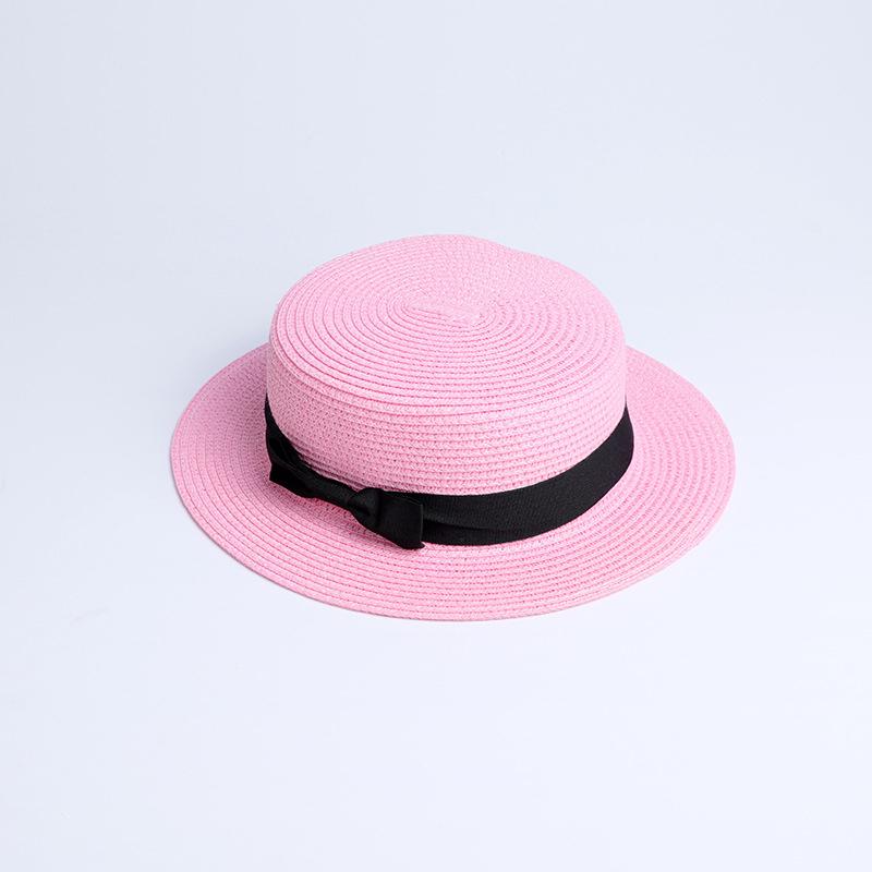 Parent-child sale sun flat straw hat boater hat girls bow summer Hats For Women kid and Beach flat panama straw hat