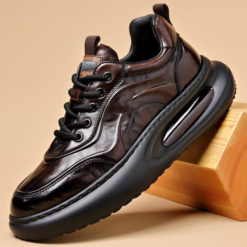 New platform leather dad shoes men's trendy shoes first layer cowhide sports and leisure shoes