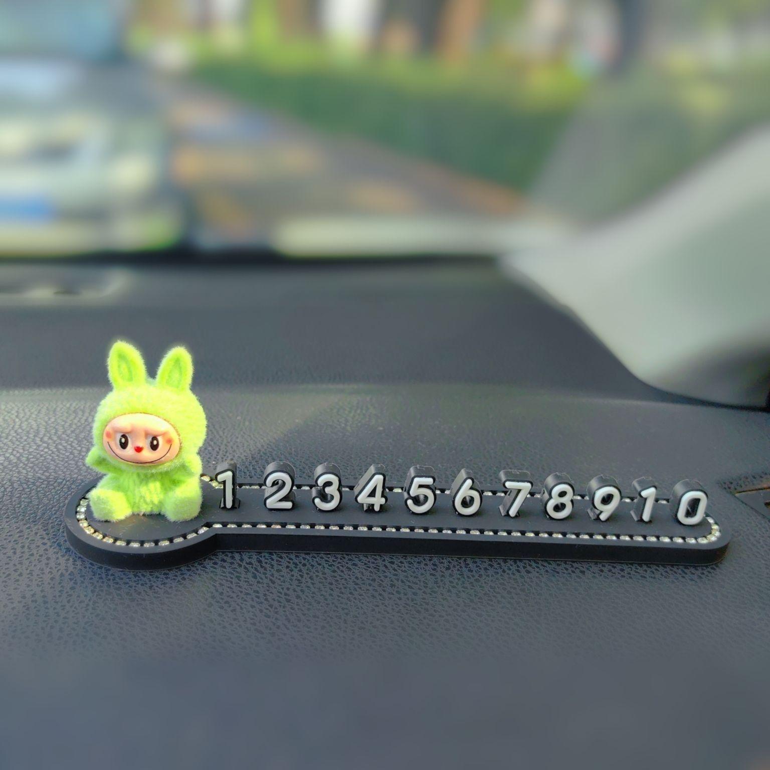 

Labubu Temporary Parking Phone Sign Cute Labubu Car Moving Phone Sign Car Interior Decoration Ornament зелений