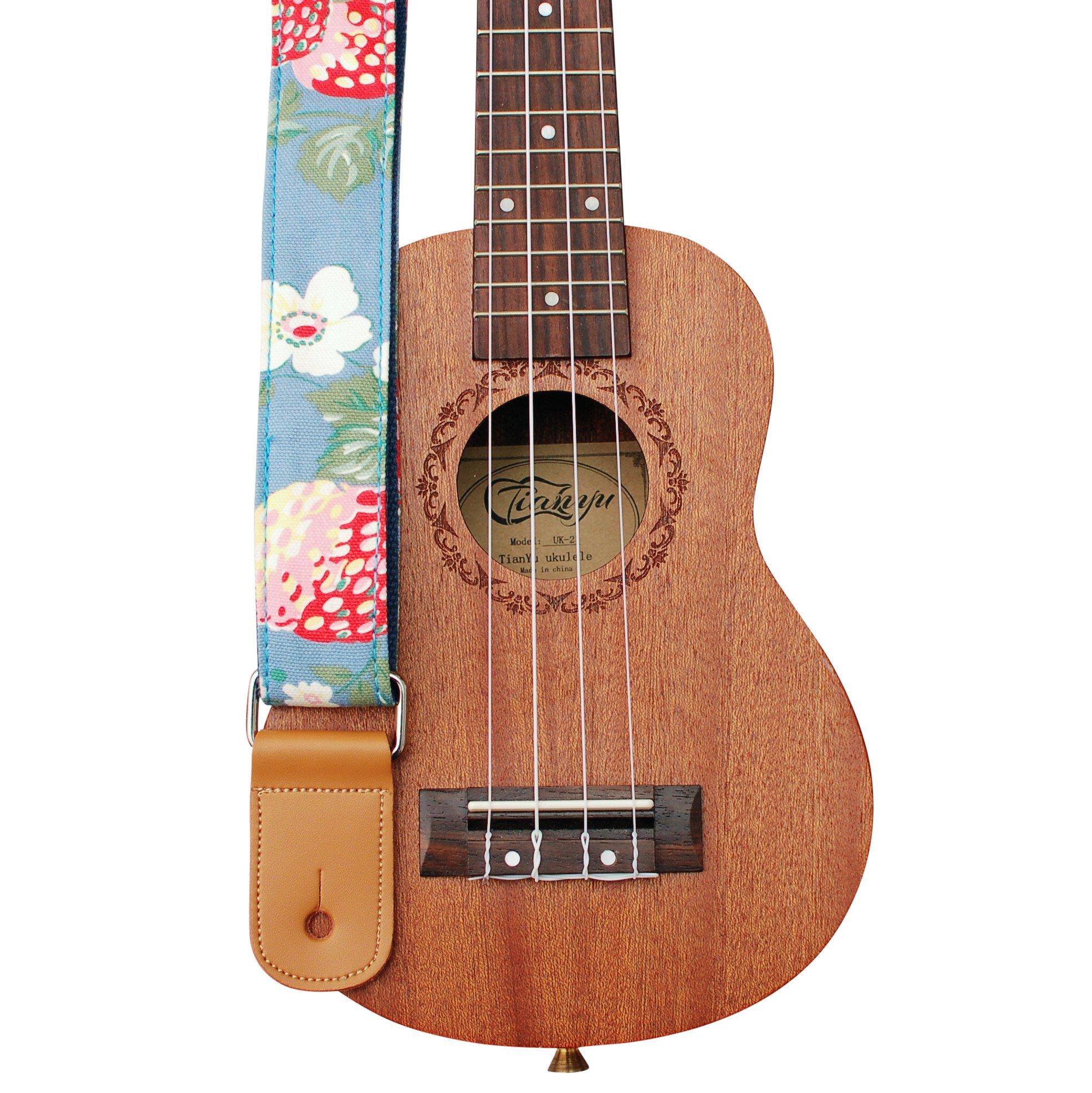 

MUSIC FIRST [Strawberry Flower] Soft Cotton Ukulele StrapUkulele Shoulder Strap (Strawberry Flower)