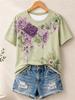 Women's Simple and Versatile Casual Short-Sleeve Floral Print Round-Neck Elegant T-Shirt Stylish Loose-Fitting Women's Top