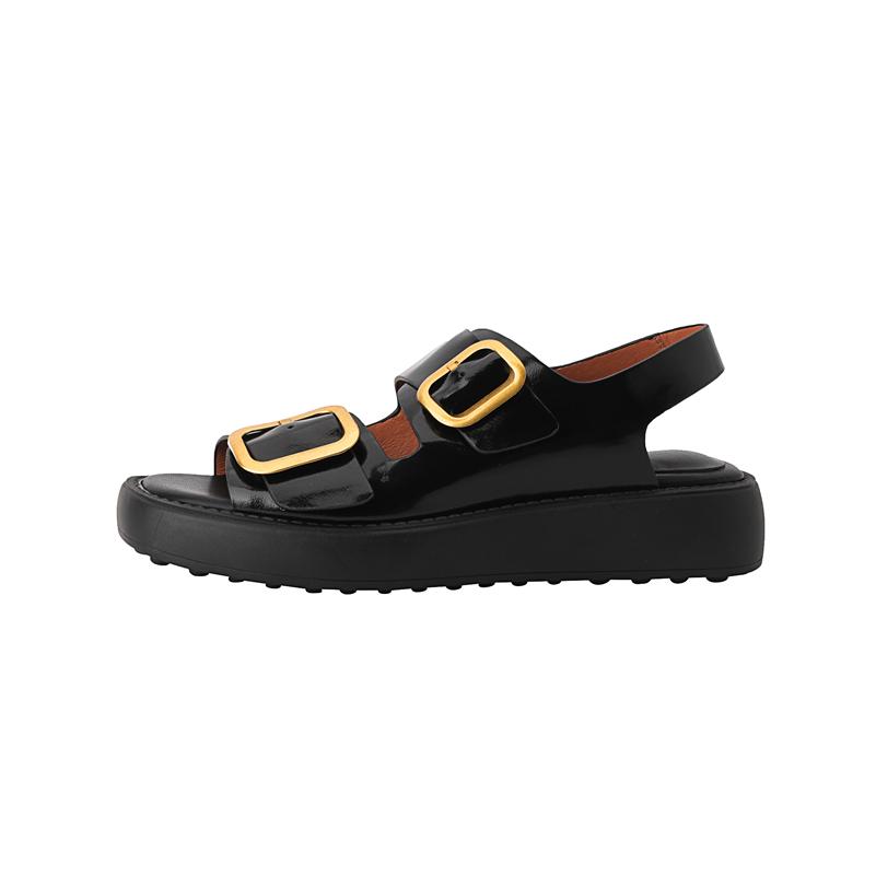 

Meotina Жіночі босоніжки з натуральної шкіри з квадратним носком Босоніжки на плоскій платформі Пряжка з металевим декором Жіноче взуття Літні бежеві 40 39 чорний