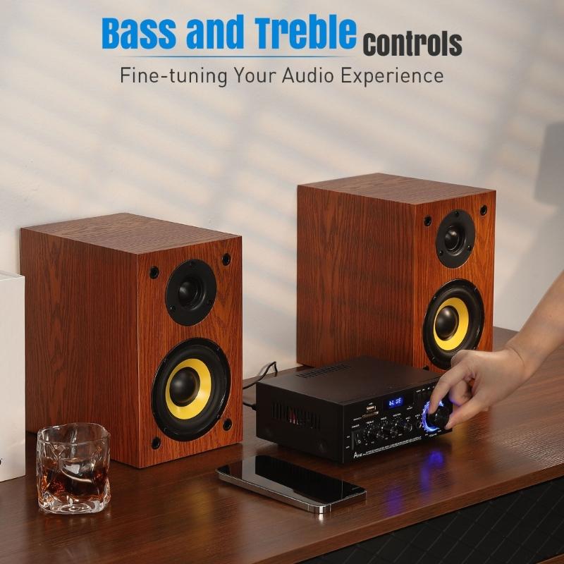 Powerful 50W+50W 2Channel Home Stereo Receiver Bluetooth-compatible Stereo Amplifier for Theater,Karaoke,USB,Support