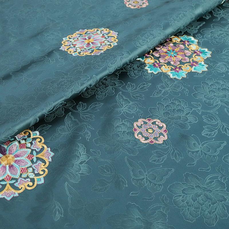 

100/300cm Chinese Style Flower Embroidered Brocade Fabric for Blouses Cheongsam Kids Wear Vests Cardigans Sewing Cloth 50x145cm