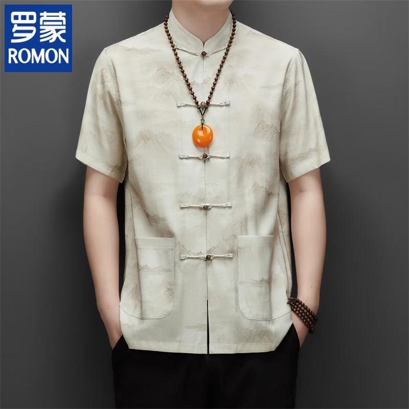 ROMON Men s Chinese Style Short Sleeve Tang Suit Shirt 41/180
