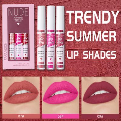 3Pcs/set Multi-color Matte Lip Gloss Non-stick Cup Long Lasting Lipstick Liquid Non-fading Lip Glaze Lip Gloss