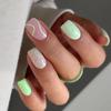 Elegant Green Glitter Wave False Nail Tips - 24 Pieces