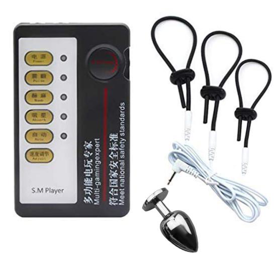 Stymulator impulsów elektrycznych metalowy korek analny Penis Lock Ring Massager Sex Toy