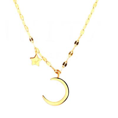 [Q0950] - Golden 'Starry Moon' Steel Designer Necklace - 13x8 Mm