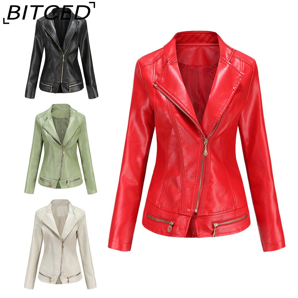 BITCED Women's Spring/Autumn Fashion PU Leather Jacket - Lightweight Spring/Autumn Short Jacket for Women S-4XL Casual Wear - Chic Style