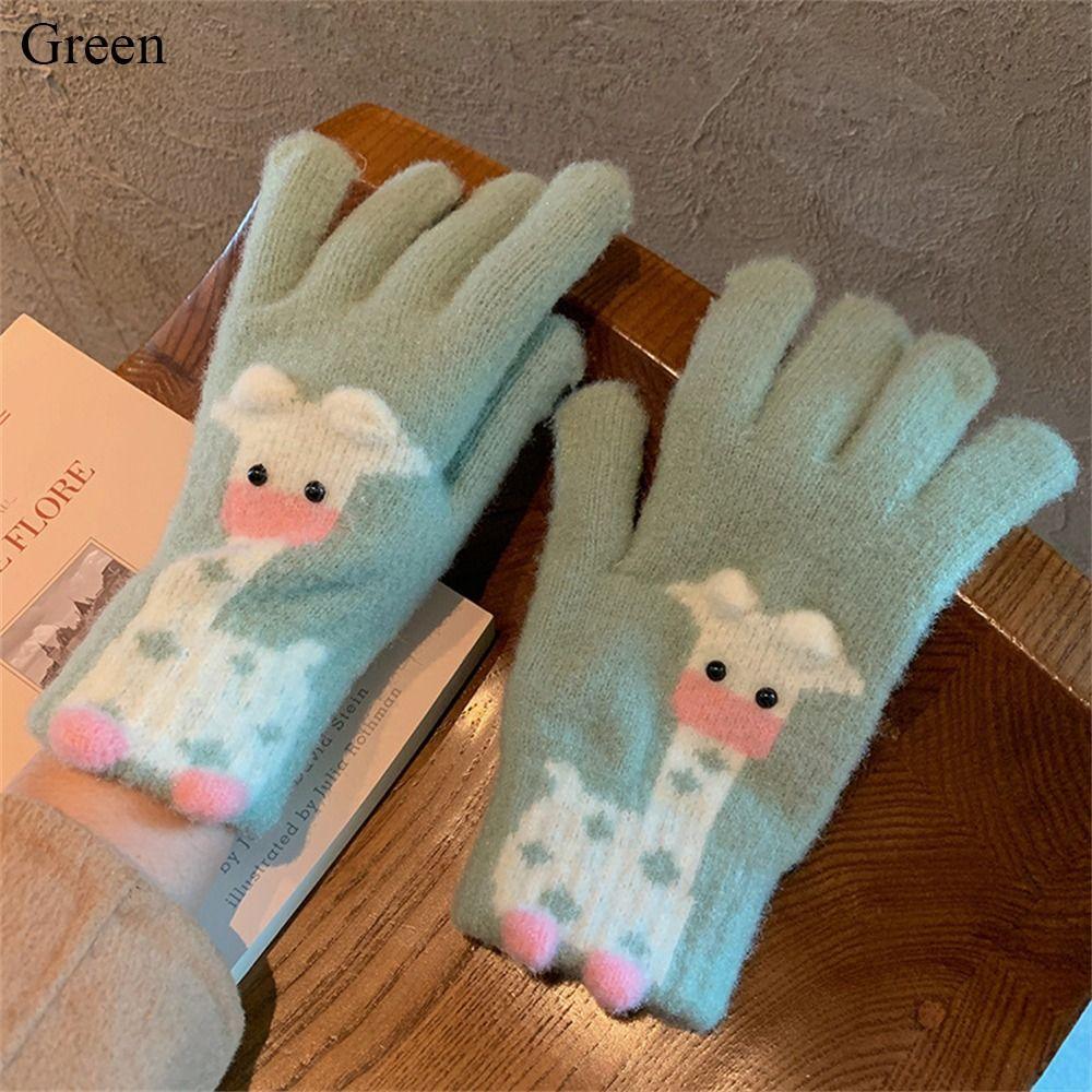 

Thick Warm Gloves Touch Screen All Finger Gloves Fashion Knitted Gloves Men Women зелений